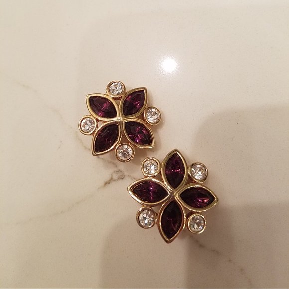 S.A.L.O purple/clear crystal gold tone earrings - Picture 9 of 11